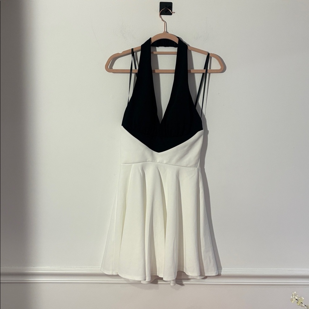 City Studio Black and White Halter Mini Dress